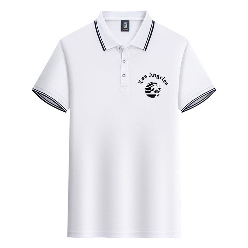 Herrkläder 25 Sommar Herr bomull Kontrastfärg Lapel Coconut Tree Print Pikétröja retro kortärmad_voghion.com