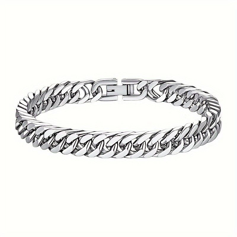 Stainless Steel Four-Sided Polished Double Weave Hip-Hop Minimalist Style Unisex Simple Cuban Jewelry Clasp Bracelet_voghion.com