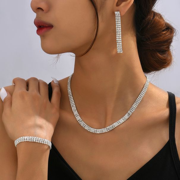 Set di gioielli da sposa - Collana, orecchini e bracciale da 3 pezzi con diamanti e placcatura in argento per donna_voghion.com