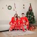 Conjunto para padres e hijos recién nacidos, conjunto para toda la familia, conjunto para parejas, pijama rojo navideño con estampado de pingüino y cabeza de ciervo estilo francés para comercio exterior_voghion.com