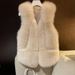 "Jennifer Faux Fur Vest Dames Wintermode Korte Mouwloze Jas Met Leren Afwerking, Streetwear Elegante Stijl, Verkrijgbaar In Meerdere Kleuren_voghion.com