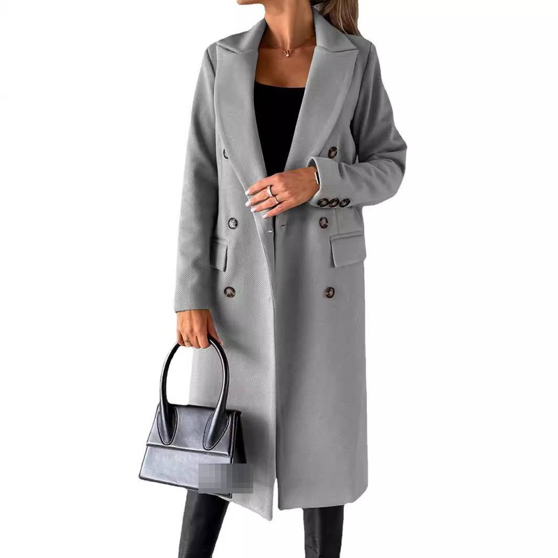 Manteau long croisé pour femme – Trench tendance automne/hiver (Noir/Kaki/Vert armée, S-3XL)_voghion.com