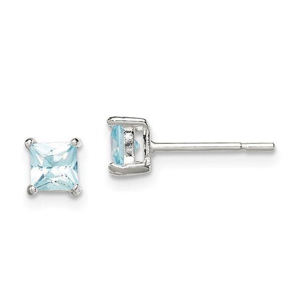 Sterling Silver Polished 4mm Square Light Blue CZ Stud Earrings_voghion.com