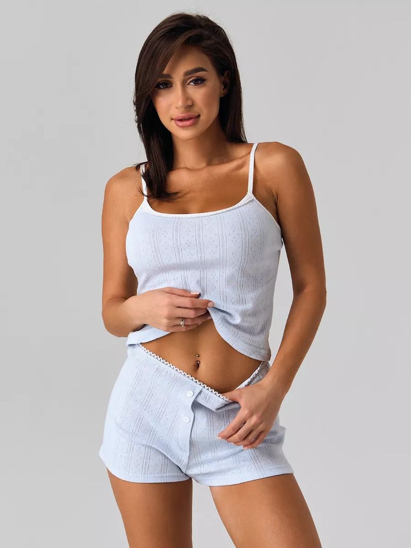 Damen Nachtwäsche Pyjamas Sommer Hosenträger Tops und Shorts Home Kleidung Zweiteiliges Set_voghion.com