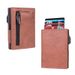 RFID Blocking Side-Push Card Wallet – Vintage PU Leather Slim Card Holder With Zippered Coin Pocket For Men & Women_voghion.com