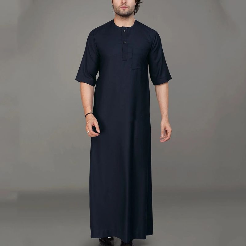 Men's Clothing New Men's Robe Arab Robe Long Gown Men's Long Gown Stand Collar Cotton And Linen Qatar_voghion.com