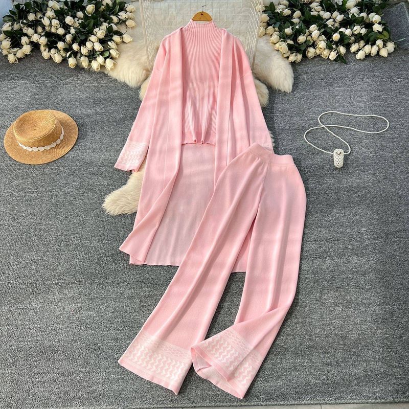 Dameskleding Licht Luxe Eenvoudig Gebreid Temperament Pak Dames Winter Coltrui Cardigan Jas Hoge Taille Slanke Broek_voghion.com