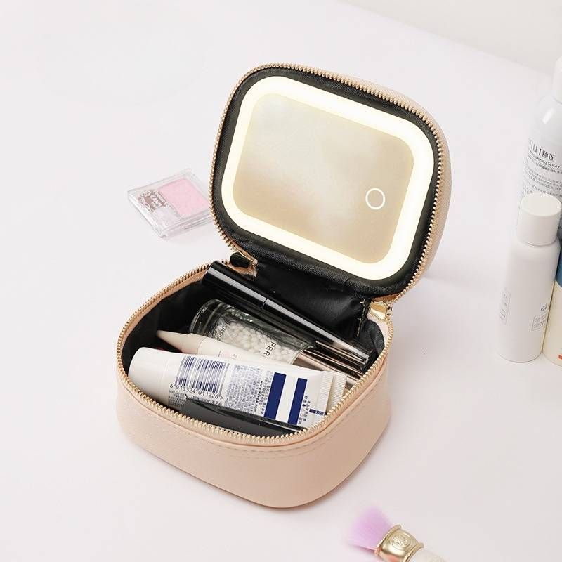 Mini organiseur de maquillage portable avec miroir, rechargeable, sac de rangement pour cosmétiques de voyage_voghion.com
