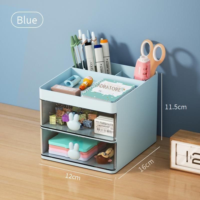 Cute Rabbit Pencil Holder With Transparent Drawers - Large Capacity Desk Organizer For Kids Girls & Office Supplies_voghion.com