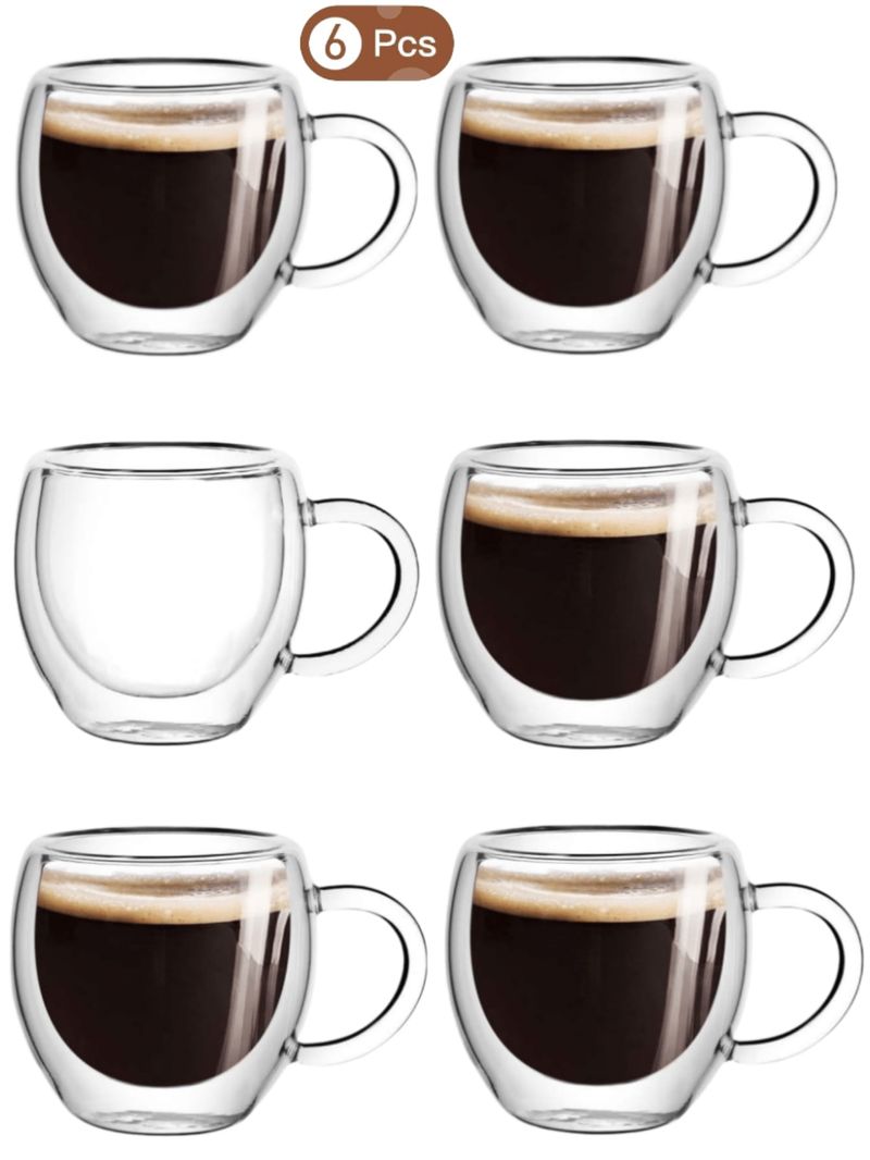 Set Of 6 Espresso Cups With Handles, 2.8 Oz Clear Espresso Cups, Double-wall Insulated And Reusable. Suitable For Espresso Machines_voghion.com