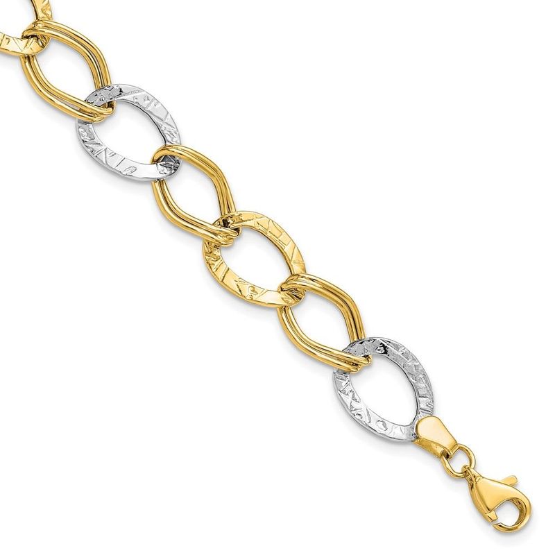 10K Two-tone Polished And Textured Link Bracelet_voghion.com