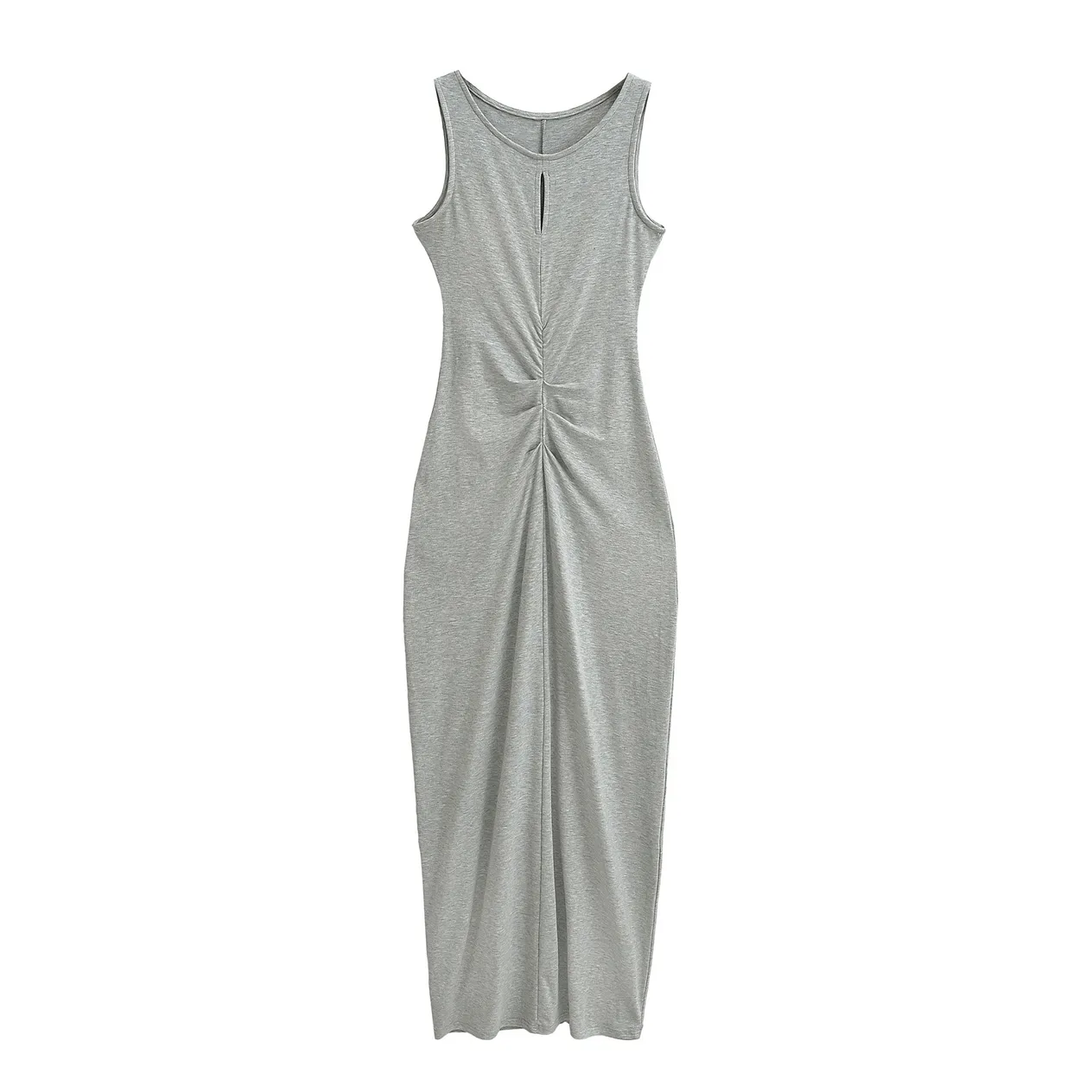 Women’s Clothing Summer New Hot Girl Pleated Round Neck Vest Dress Female Temperament Waist Hip Slim Long Skirt_voghion.com