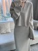 Set due pezzi di maglione e gonna lavorati a maglia di alta qualità, stile coreano, autunno inverno, serie Gentle Salt, leggero e maturo, per_voghion.com