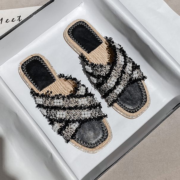 Überkreuzte Hausschuhe für die Sommer-Oberbekleidung, modischer kleiner Duftwind, gestrickte Hausschuhe aus rotem Gras im Internet, Instagram-Trend_voghion.com