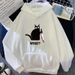 Autumn Winter New Candy Color Couple Matching Personalized Print WHAT? Black Cat Graphic Hoodie Sweatshirt_voghion.com