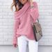 Women's one-line collar off-shoulder lapel sweater loose large version solid color sexy sweater_voghion.com
