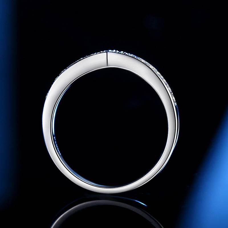 Sterling Silver V Row Women's Ring Fashionable And Versatile Moissanite Small Row Diamond Ring Silver Jewelry_voghion.com