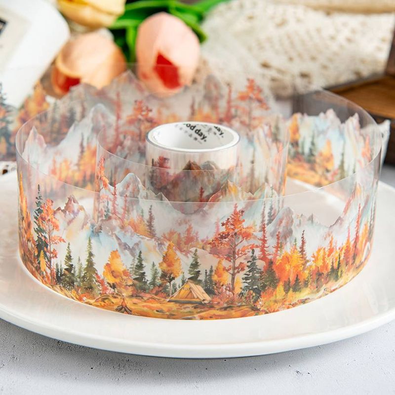 1 peça, paisagem de montanha e fita de papel - usada para decoração de artesanato DIY, aplicação em superfície plástica, rolo de adesivo PET_voghion.com
