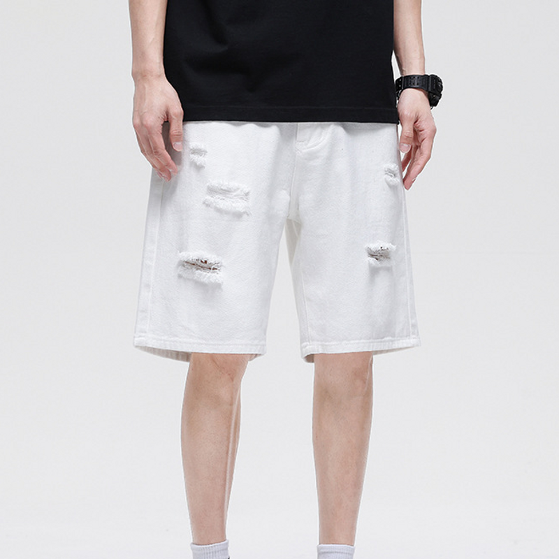 Abbigliamento da uomo taglie forti, pantaloncini estivi strappati, larghi, larghi, larghi, sottili, in denim, da uomo_voghion.com