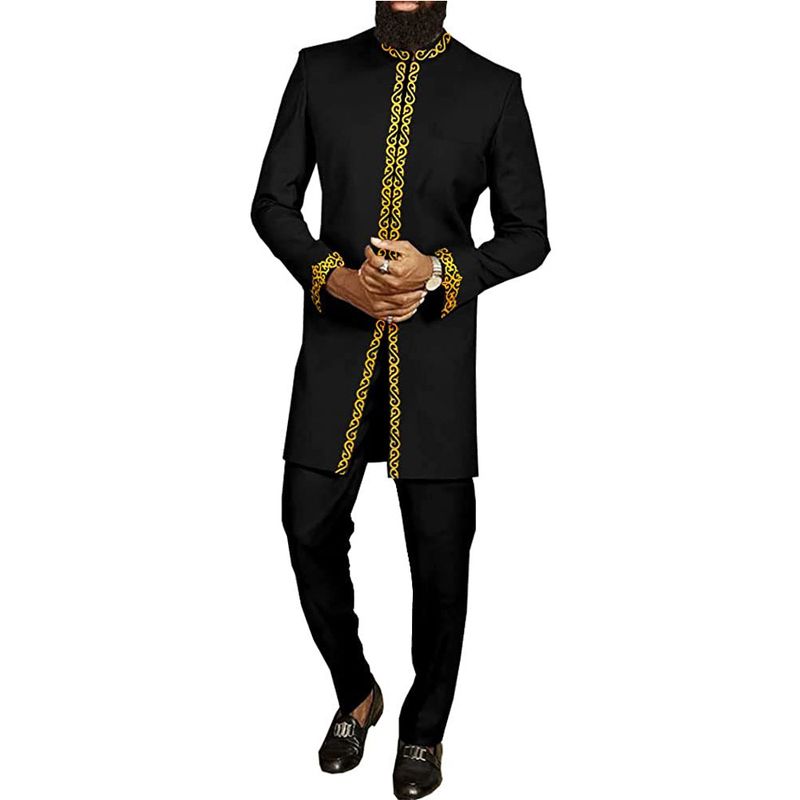 Conjunto de bordado estilo étnico masculino de 2 peças_voghion.com