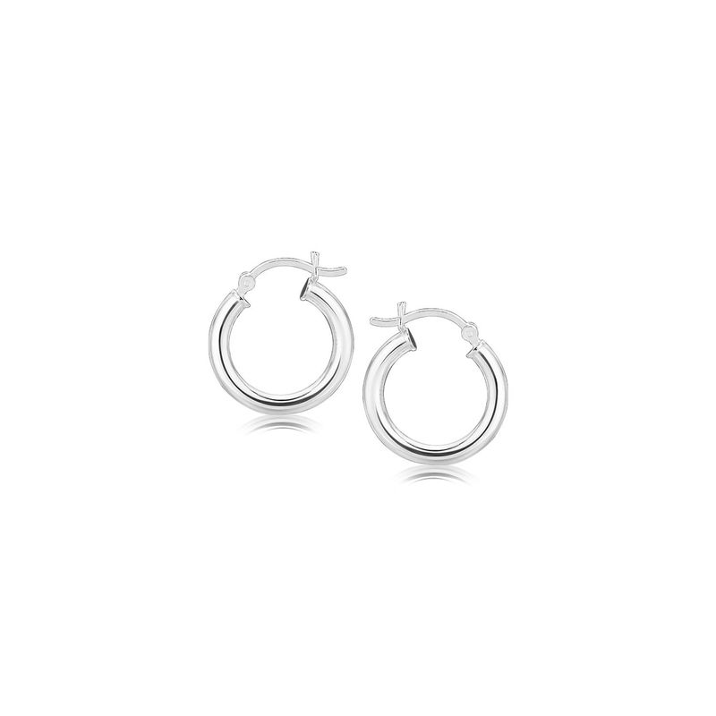 Sterling Silver Polished Hoop Style Earrings with Rhodium Plating (3x15mm)_voghion.com
