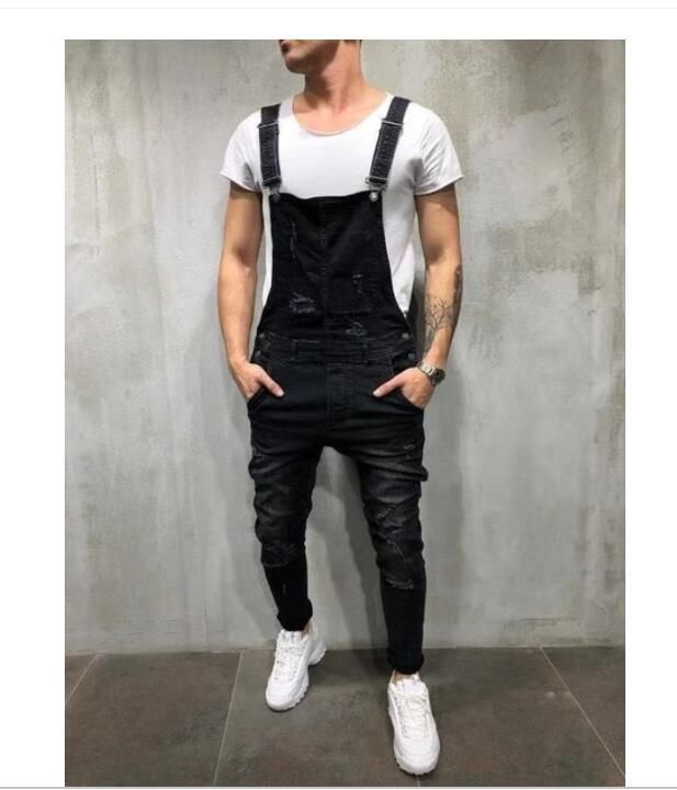 Men's Solid Color Casual Jeans With Suspenders_voghion.com