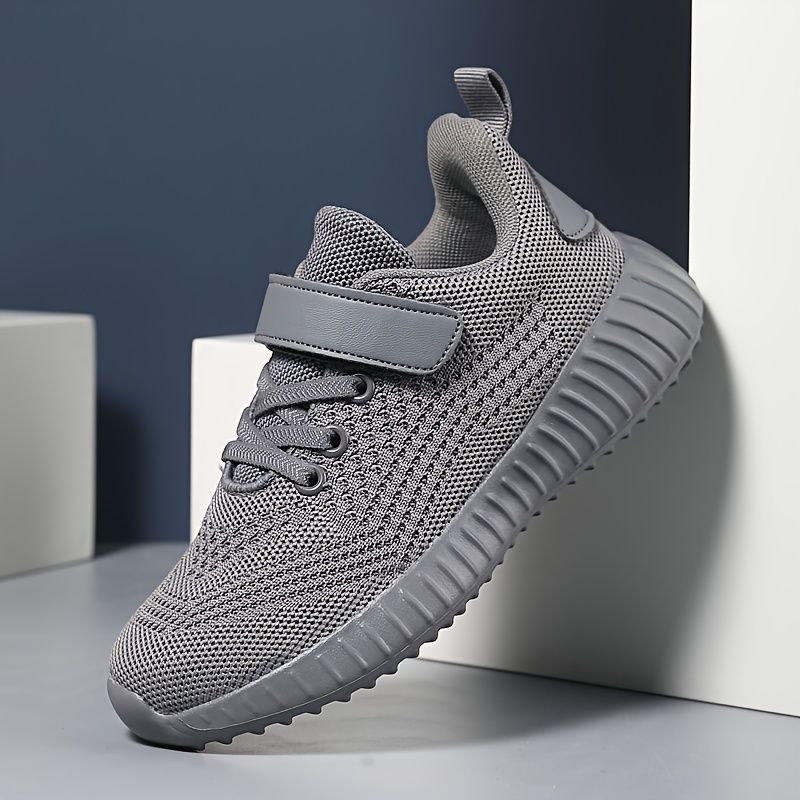 Boy's Knit Breathable Running Shoes, Hook & Loop Fastener Comfy Soft Sole Sneakers For Outdoor Jogging_voghion.com