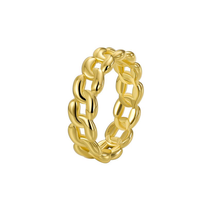 R0461 Hip Hop Style Personality Design For Women Minimalist Chain Brass Gold Plated Hollow Smooth Tail Ring_voghion.com