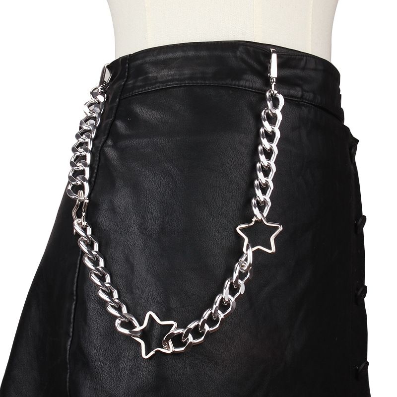 Pantaloni con pentagramma in metallo punk, semplici, a strato singolo, con catena spessa per la vita, da donna_voghion.com