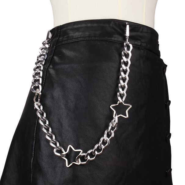 Pantaloni con pentagramma in metallo punk, semplici, a strato singolo, con catena spessa per la vita, da donna_voghion.com