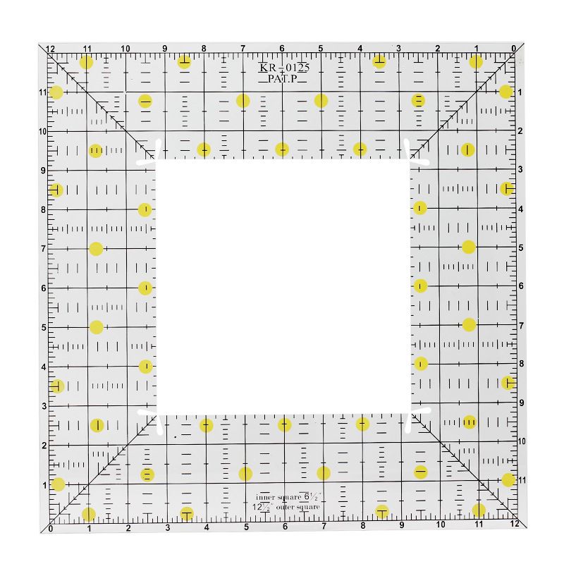 Righello patchwork acrilico da 12,5 pollici, righello quadrato, abbigliamento, righello su misura, design con ritaglio centrale_voghion.com
