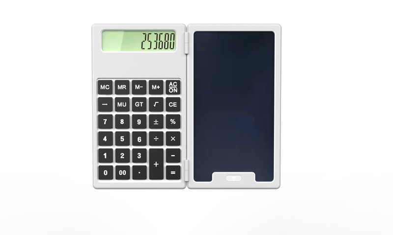 Foldable LCD Writing Pad Calculator - 5.0"/6.7" Dual-Screen, 12-Digit Display, Portable For School, Office & Travel (Black/White/Grey/Pink/Blue)​_voghion.com
