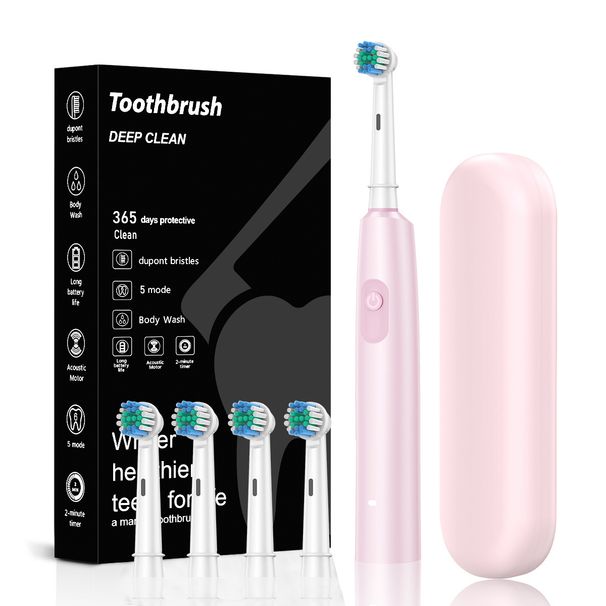 5-Mode Sonic Electric Toothbrush – Ultra-Soft Bristles, 30+ Days Battery, USB-C Fast Charge, 4/8 Brush Heads With Travel Case (White/Black/Pink)_voghion.com