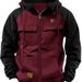 Spring And Autumn New Men's Hooded Solid Color Youth Sports Multi-Pocket Leather Patch Sweatshirt Workwear_voghion.com