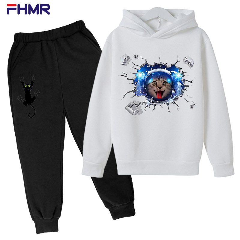 Barnhuvtröja set för flickor Pojkar Barn Vår och höst Casual långärmade byxor Tecknad katttryck_voghion.com