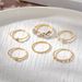 Vintage Ethno Bohemian Damen Stapelring Set Schlichtes modisches 6-teiliges High-End Luxus Metall Mikro-Intarsien Glänzender Einstellring_voghion.com