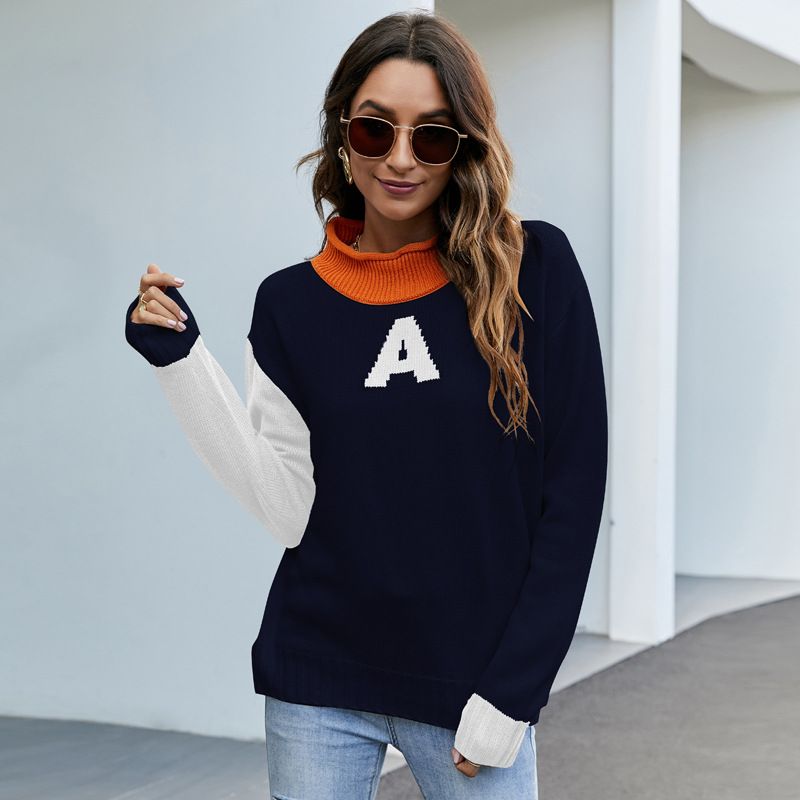 Maglione largo con scollo a V, design di nicchia, abbigliamento da donna, maglione lavorato a maglia in stile college da donna_voghion.com