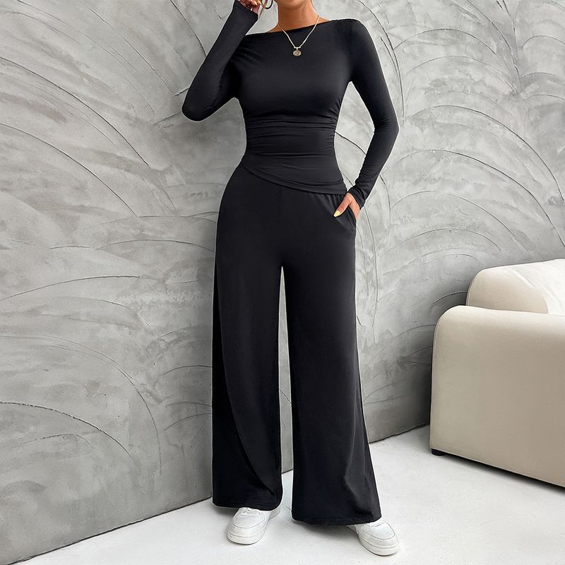 Diyun 2024 Autunno Inverno Donna Y2K Slim Fit Top Manica Lunga Pantaloni Gamba Larga Set_voghion.com