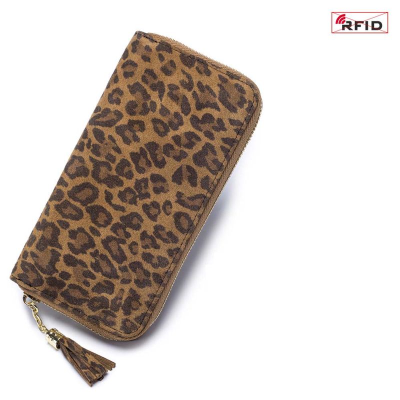 Luxury Leopard Print Long RFID Blocking Wallet – Genuine Leather Slim Zip Around Clutch With Multi-Card Slots For Women​_voghion.com