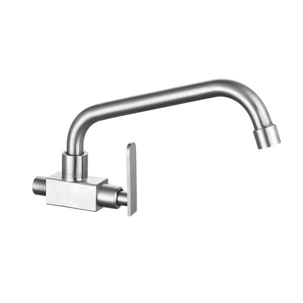 304 Stainless Steel Single-Handle Cold Water Faucet Home Kitchen Sink Basin Surface-Mounted Brushed Finish Vertical Swivel Faucet_voghion.com