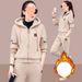 Women's Clothing Fleece-Lined Hoodie & Jogger Set - Winter Warmth Two-Piece Outfit, Plus Size 4XL, Soft Polyester, Geometric Print (Pink, Beige, Red)_voghion.com