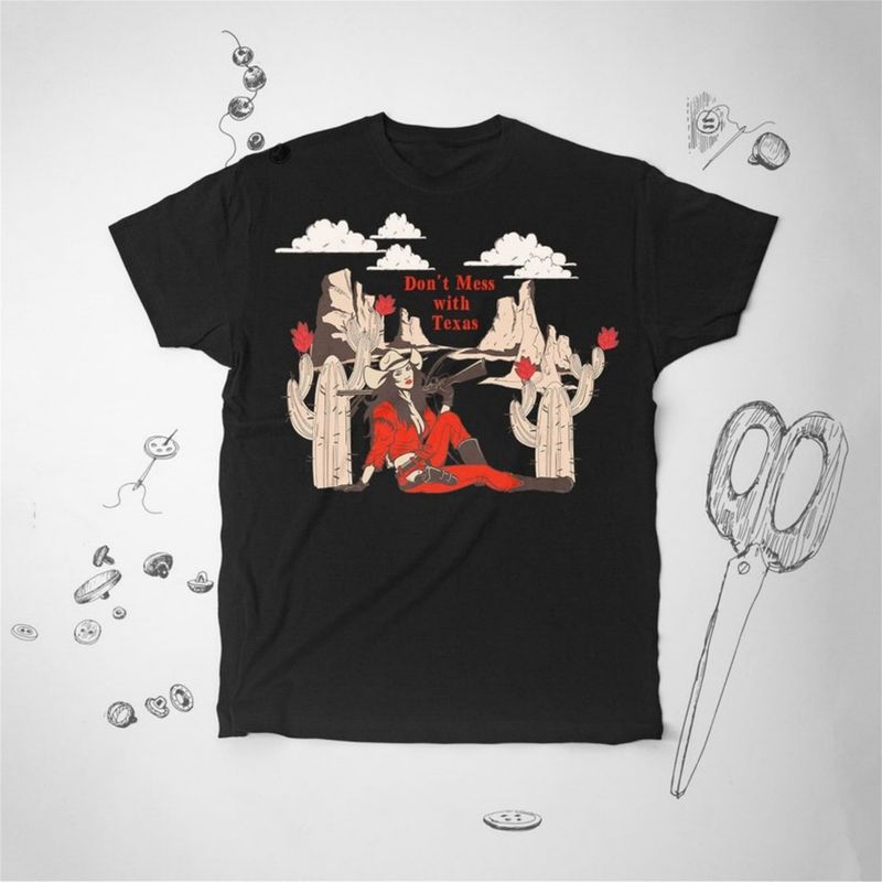 Texas-Shirt, T-Shirt, Vintage-Grafikdesign-Shirt, 50er- und 50er-Jahre-Retro-USA-Spruch „Don't Mess with Texas Uni“-Shirt, Geschenkidee._voghion.com