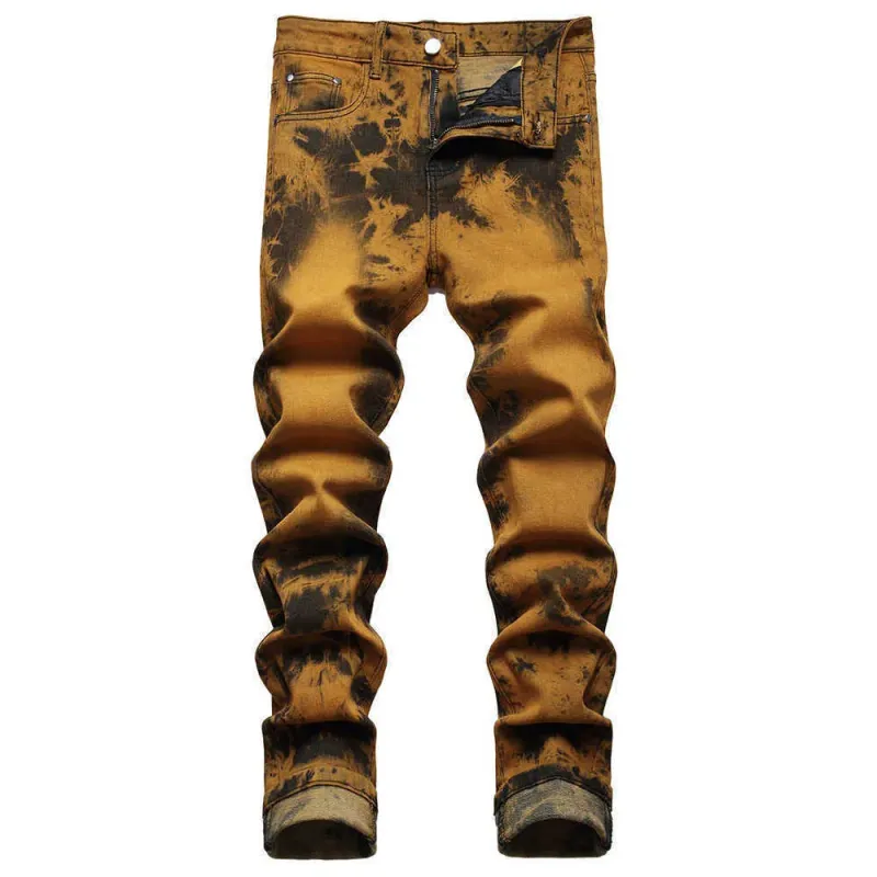 Herren Tie and Dye Stretch Denim Jeans Slim Straight Leg Fit Hose Streetwear Hose T221102_voghion.com