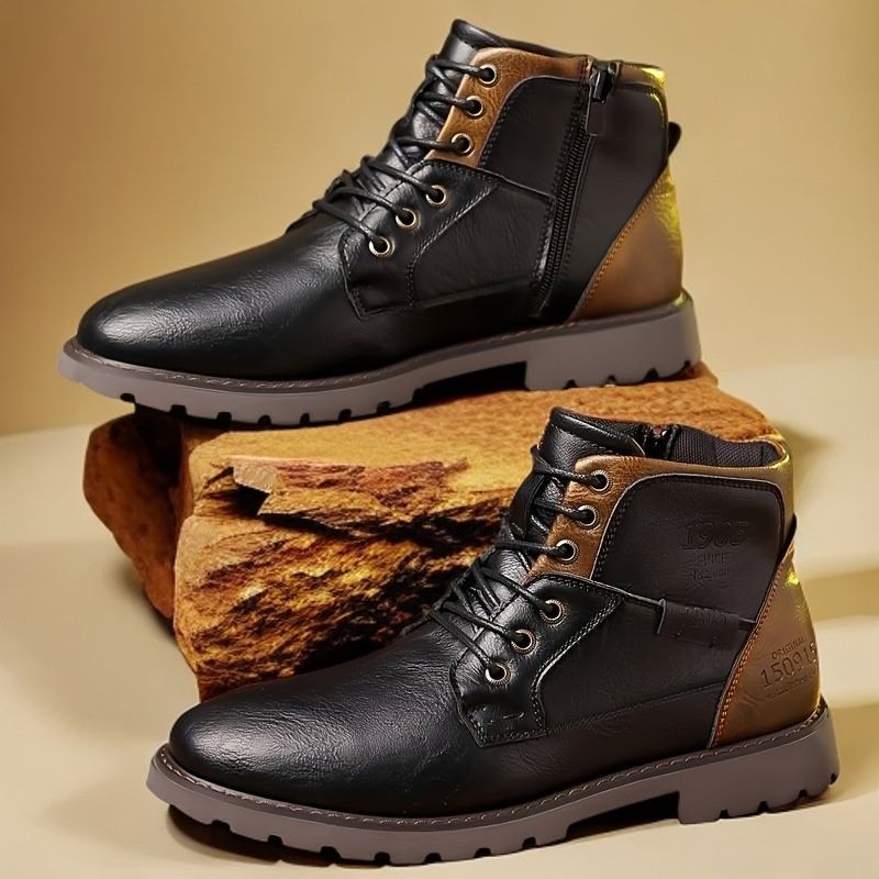 Bottes Martin montantes rétro bicolores en cuir pour homme Wangjia Xin Ao Shoes 3998_voghion.com