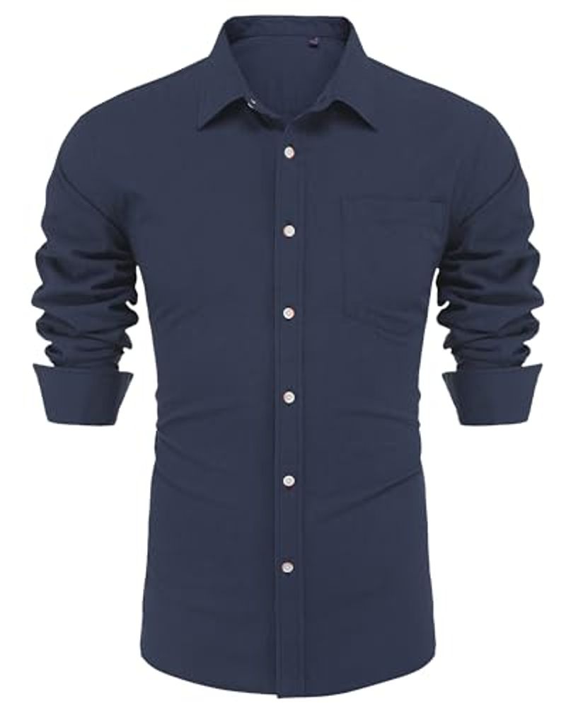 Herren Langarmhemd Regular Fit Baumwolle Business Leinen Sommer Strand Freizeithemd_voghion.com