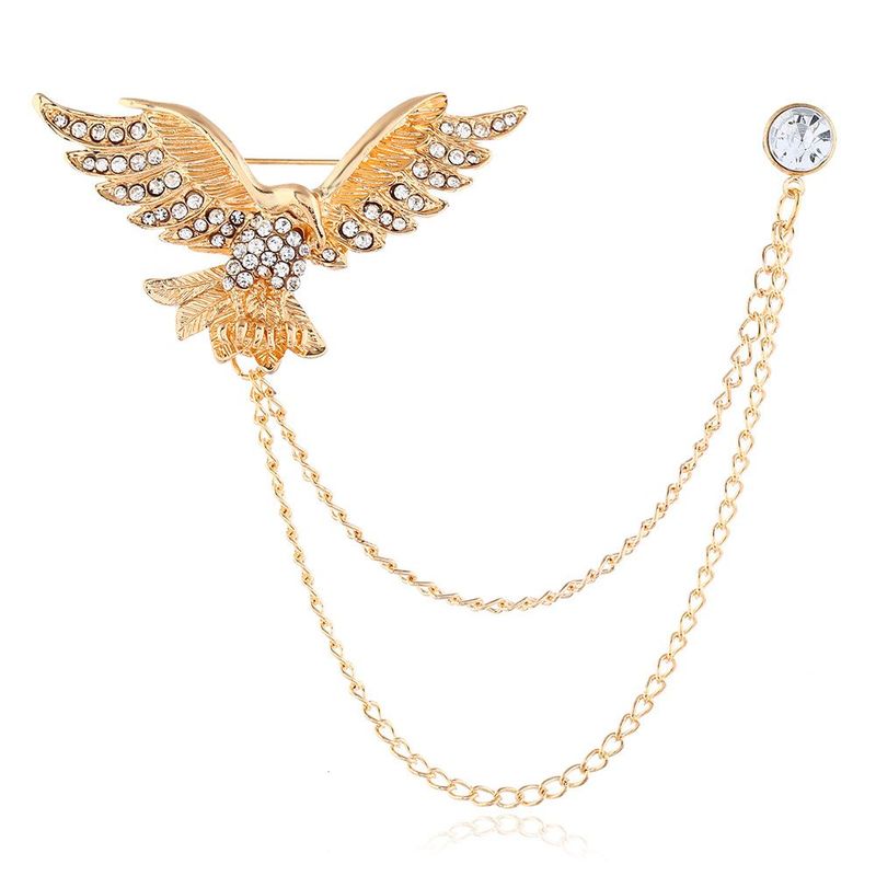Broche de cadena de águila con incrustaciones de diamantes y flor de aleación con borlas exageradas para el pecho, collar y ropa_voghion.com
