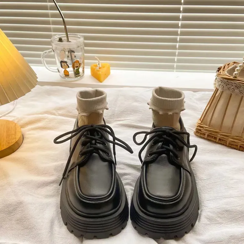 Melnas, biezas zoles, daudzpusīgas, mazas ādas kurpes sievietēm, 2024. gada pavasara un rudens sezonai, jaunas britu stila JK Le Fu_voghion.com