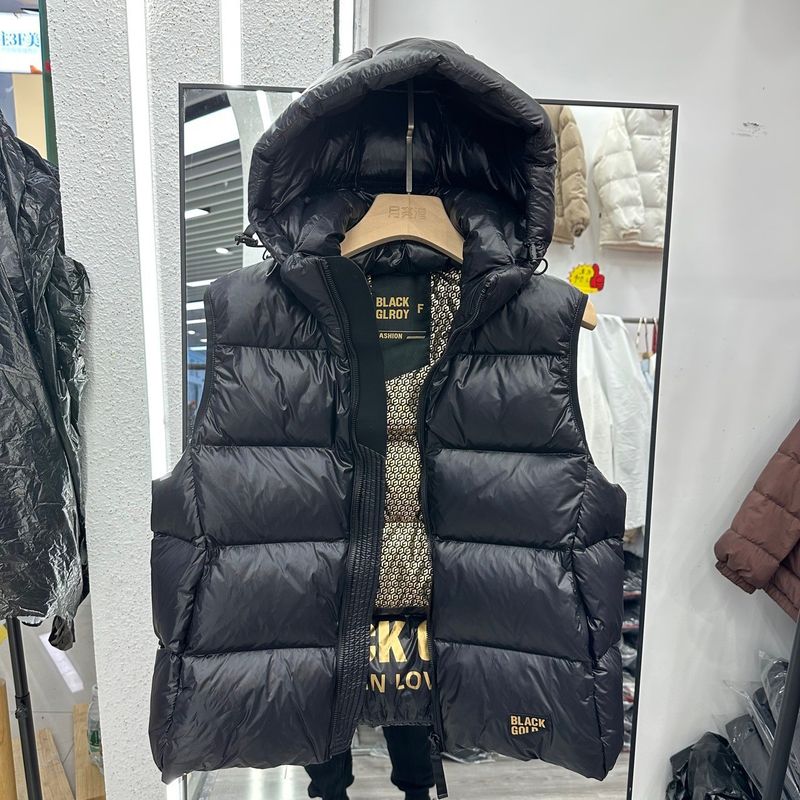 Schwarzgold Original leichter Luxus Trendiger Freizeitsport Herren- und Damenmodelle Gänsedaunen Abnehmbare, verdickte Kaltwind-Daunenjacke mit Kapuze_voghion.com