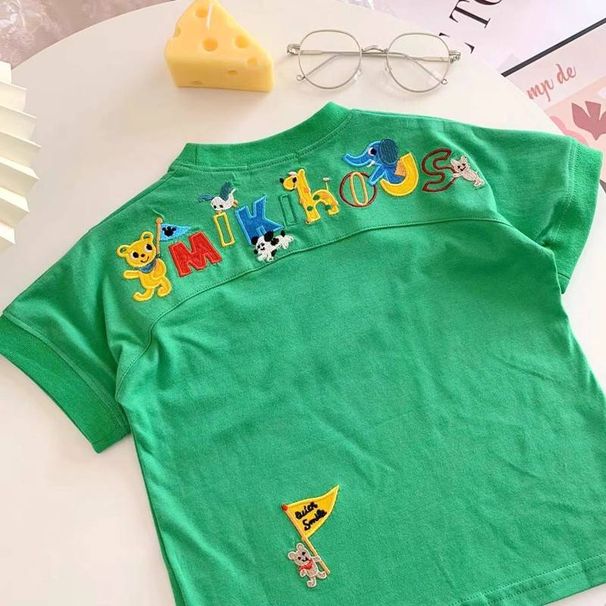 Gyerekruházat Gyerekruházat hímzett rövid ujjú póló tiszta pamut nyári vékony fiú és lány baba félujjas felsők_voghion.com