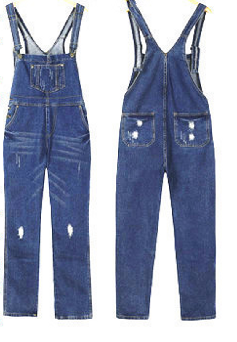 tuta da donna con bretelle in denim strappato di grandi dimensioni_voghion.com